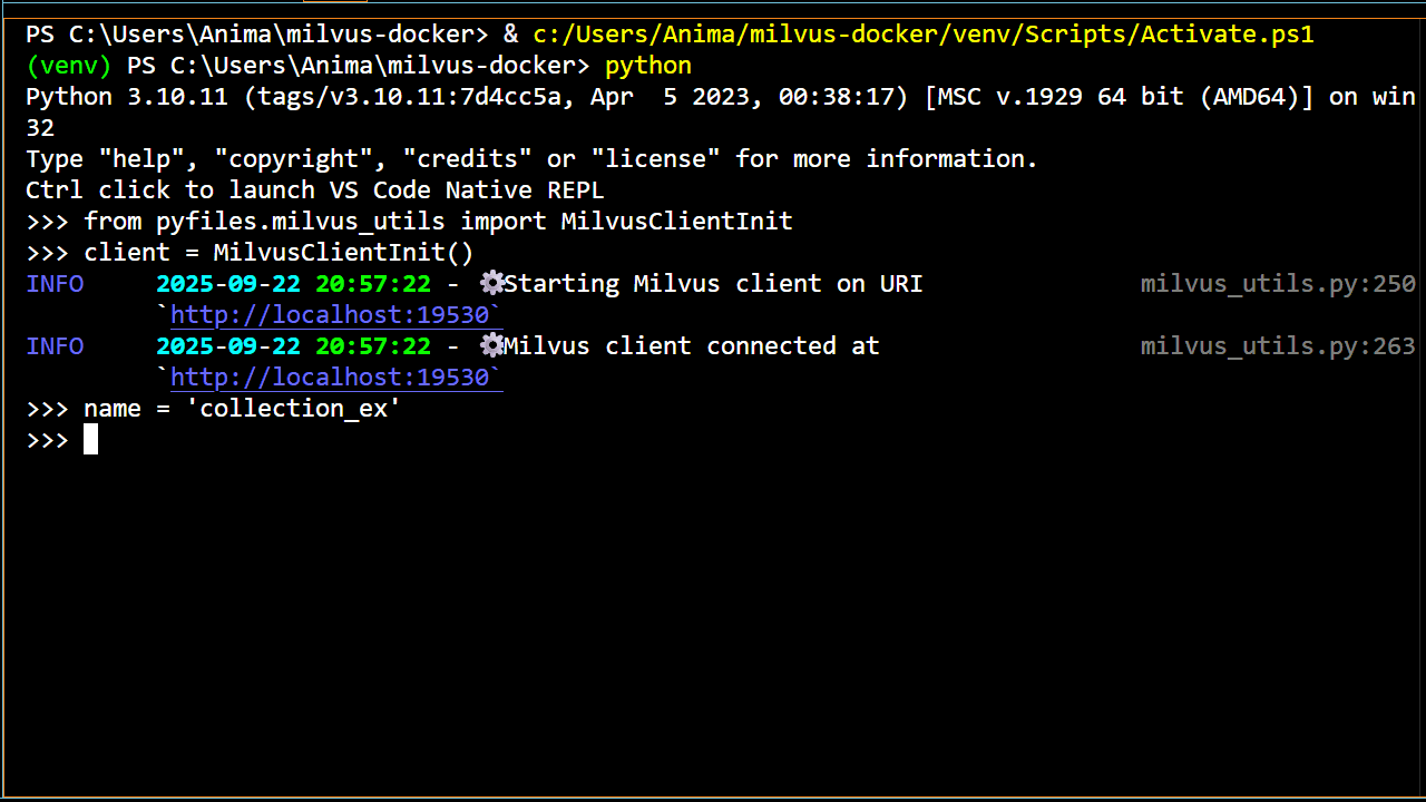 Milvus Docker Intro GIF